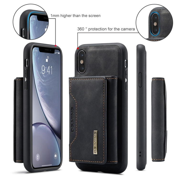 DG.MING Serie M2 Bolsa multitarjeta de 3 pliegues + Funda trasera magnética Funda a prueba de golpes con función de billetera y soporte, For iPhone X, For iPhone XS, For iPhone XS Max