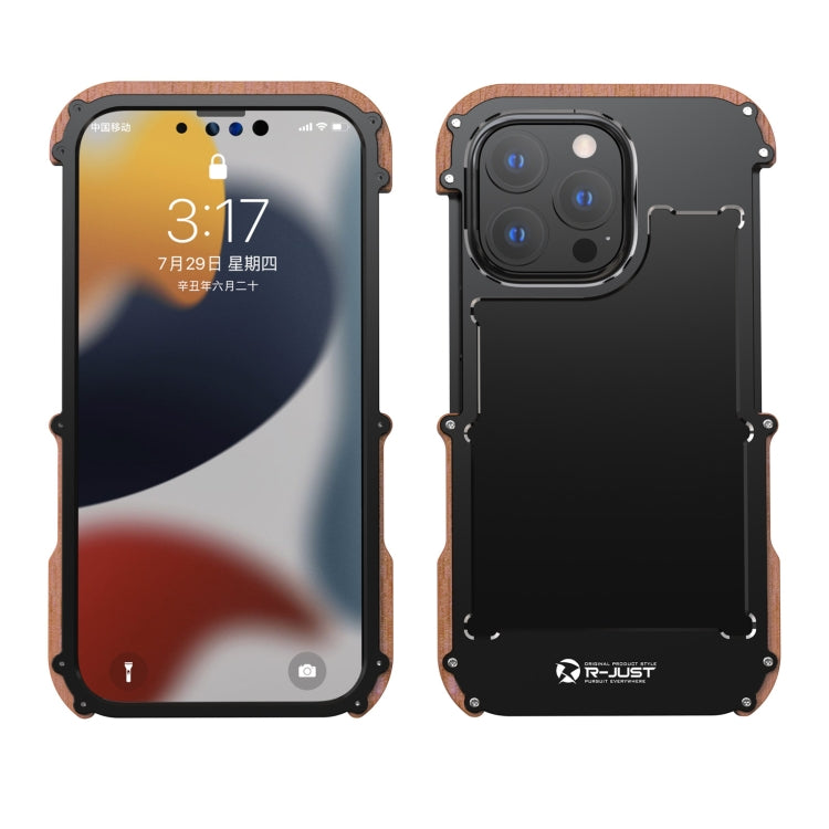 R-JUST Ironwood Man a prueba de golpes de metal + funda protectora de parachoques de madera, For iPhone 13 mini, For iPhone 13, For iPhone 13 Pro, For iPhone 13 Pro Max
