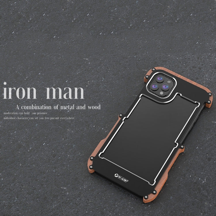 R-JUST Ironwood Man a prueba de golpes de metal + funda protectora de parachoques de madera, For iPhone 13 mini, For iPhone 13, For iPhone 13 Pro, For iPhone 13 Pro Max