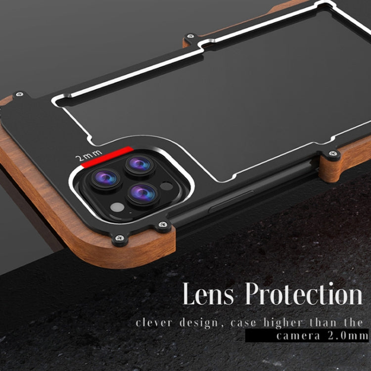 R-JUST Ironwood Man a prueba de golpes de metal + funda protectora de parachoques de madera, For iPhone 13 mini, For iPhone 13, For iPhone 13 Pro, For iPhone 13 Pro Max