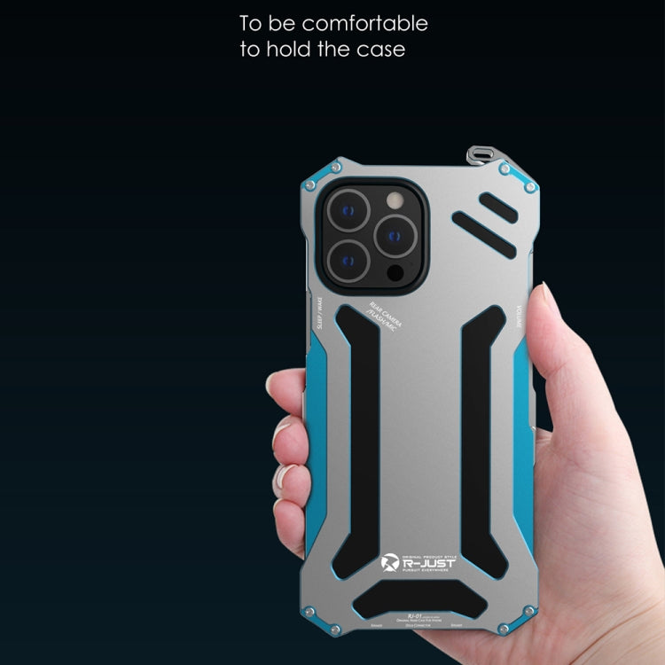 Estuche protector de metal blindado a prueba de golpes R-JUST, For iPhone 13 mini, For iPhone 13, For iPhone 13 Pro, For iPhone 13 Pro Max