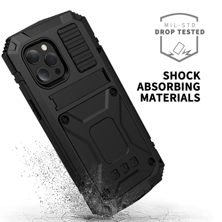 R-JUST a prueba de golpes a prueba de agua a prueba de polvo de metal + funda protectora de silicona con soporte, For iPhone 13 mini, For iPhone 13, For iPhone 13 Pro, For iPhone 13 Pro Max