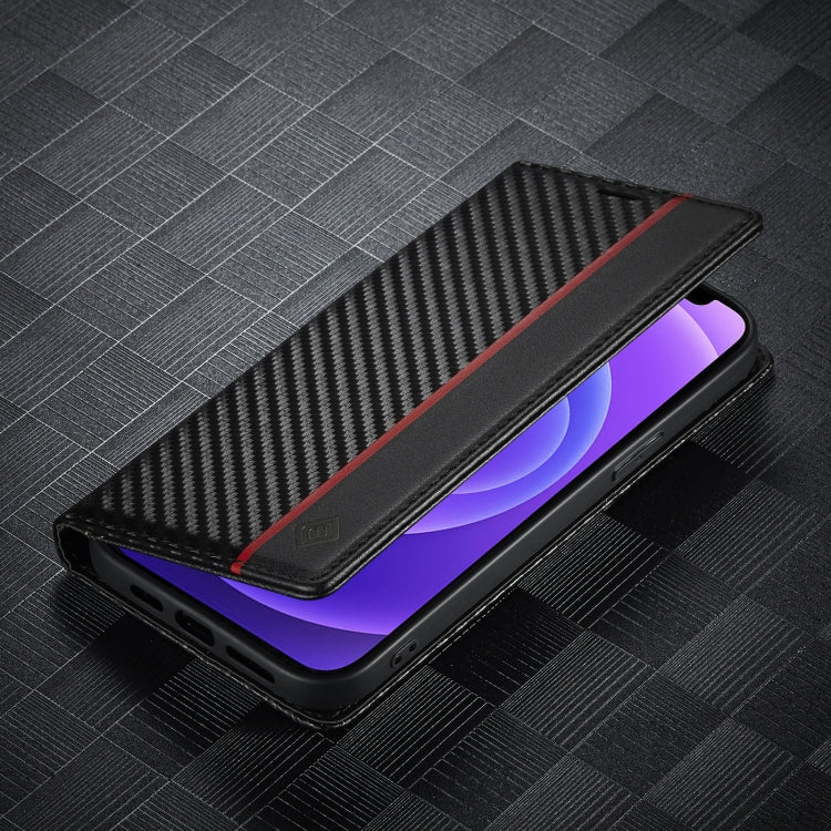 LC.IMEEKE Estuche de cuero con tapa horizontal de fibra de carbono PU + TPU con soporte, ranura para tarjeta y billetera, For iPhone 13 mini, For iPhone 13, For iPhone 13 Pro, For iPhone 13 Pro Max