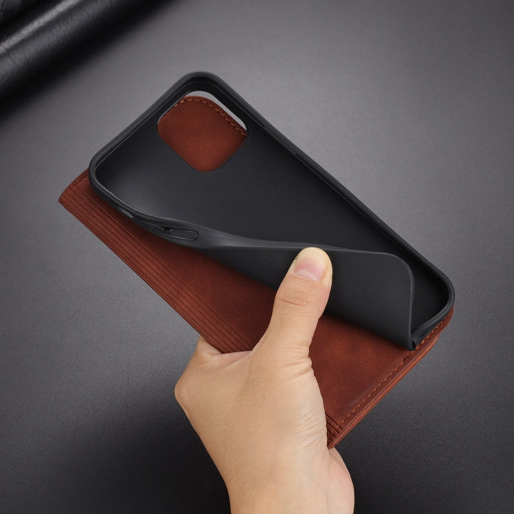 AZNS Skin Feel Calf Texture Funda de cuero con tapa horizontal con ranuras para tarjetas y soporte y billetera, For iPhone 13, For iPhone 13 Mini