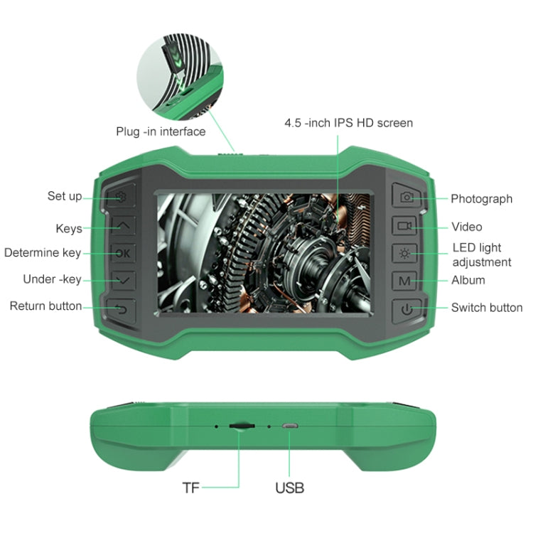 inskam452-2 Lente dual Pantalla IPS de 4,5 pulgadas 1080P HD Endoscopio 200W Pixel Endoscopio industrial,, Hard Cable Length: 1m, Hard Cable Length: 5m, Hard Cable Length: 10m