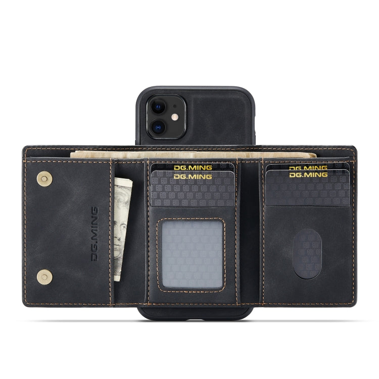 DG.MING Serie M1 Cartera para múltiples tarjetas de 3 pliegues + Funda trasera magnética Funda a prueba de golpes con función de soporte, For iPhone 11, For iPhone 11 Pro, For iPhone 11 Pro Max