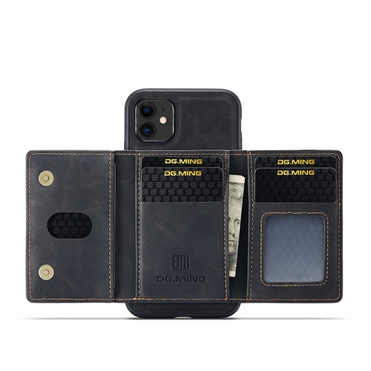 DG.MING Serie M2 Bolsa multitarjeta de 3 pliegues + Funda trasera magnética Funda a prueba de golpes con función de billetera y soporte, For iPhone 11, For iPhone 11 Pro, For iPhone 11 Pro Max