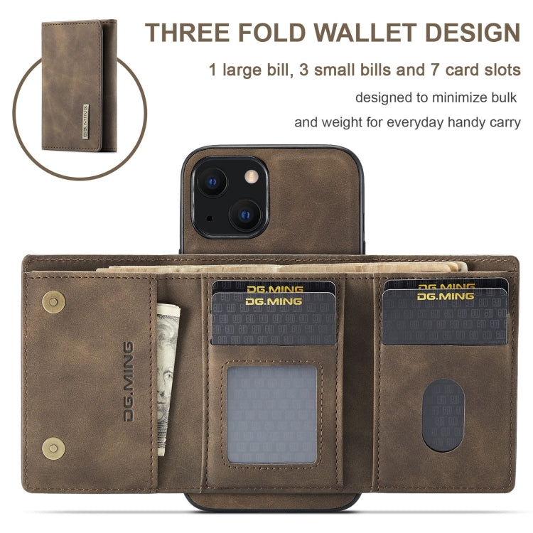 DG.MING Serie M1 Cartera para múltiples tarjetas de 3 pliegues + Estuche magnético a prueba de golpes con función de soporte, For iPhone 13 mini, For iPhone 13, For iPhone 13 Pro, For iPhone 13 Pro Max