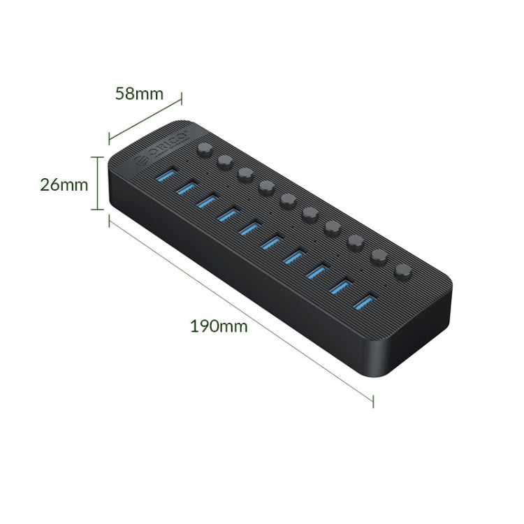 ORICO CT2U3-10AB-WH HUB USB multipuerto de rayas de plástico 10 en 1 con interruptores individuales,, CT2U3-10AB-BK AU Plug, CT2U3-10AB-WH AU Plug, CT2U3-10AB-BK UK Plug, CT2U3-10AB-WH UK Plug, CT2U3-10AB-BK EU Plug, CT2U3-10AB-WH EU Plug