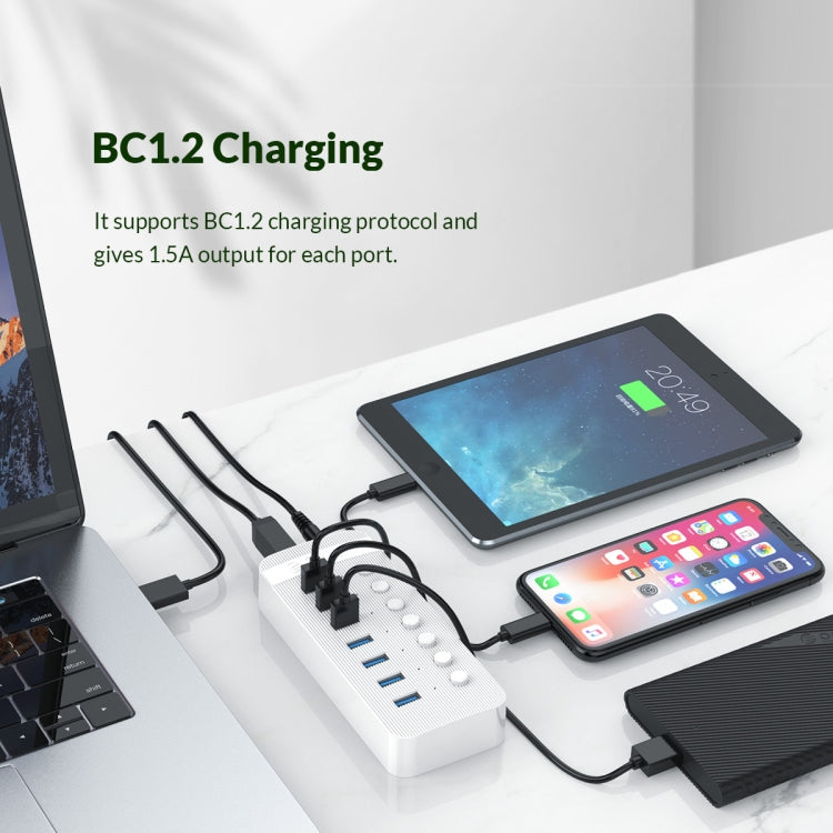 ORICO CT2U3-10AB-WH HUB USB multipuerto de rayas de plástico 10 en 1 con interruptores individuales,, CT2U3-10AB-BK AU Plug, CT2U3-10AB-WH AU Plug, CT2U3-10AB-BK UK Plug, CT2U3-10AB-WH UK Plug, CT2U3-10AB-BK EU Plug, CT2U3-10AB-WH EU Plug