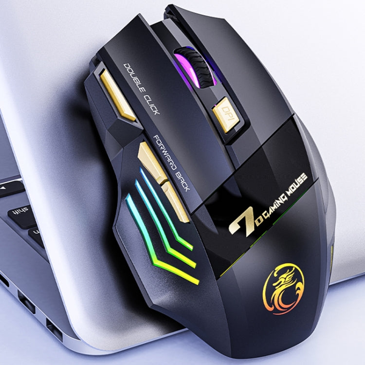iMICE GW-X7 Ratón para juegos inalámbrico recargable silencioso de 7 botones con luces RGB coloridas, GW-X7 2.4G