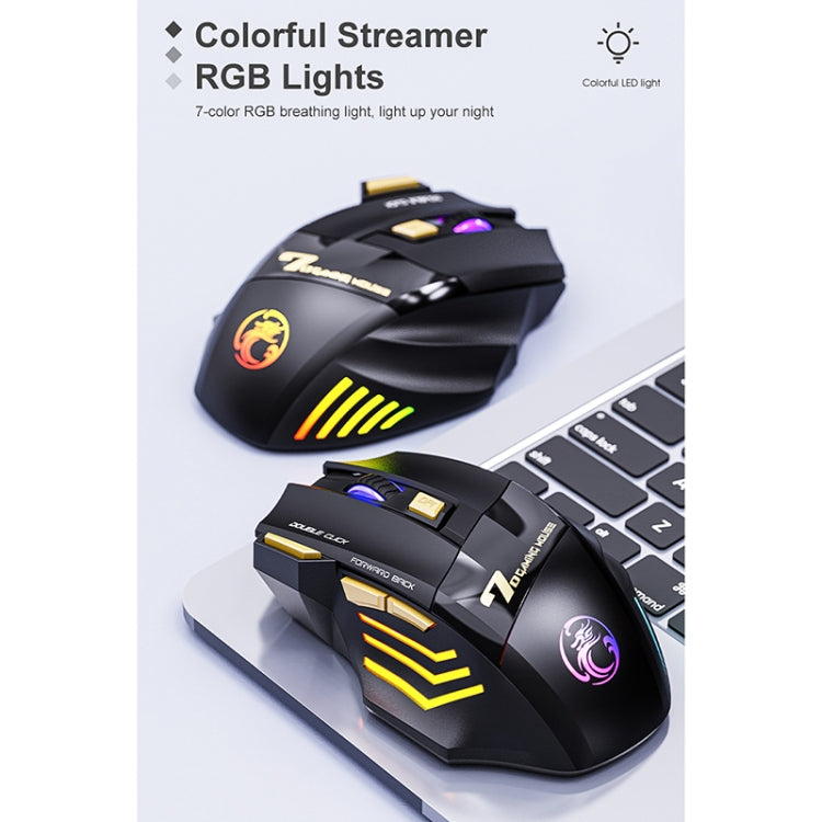 iMICE GW-X7 Ratón para juegos inalámbrico recargable silencioso de 7 botones con luces RGB coloridas, GW-X7 2.4G