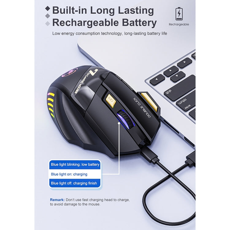 iMICE GW-X7 Ratón para juegos inalámbrico recargable silencioso de 7 botones con luces RGB coloridas, GW-X7 2.4G