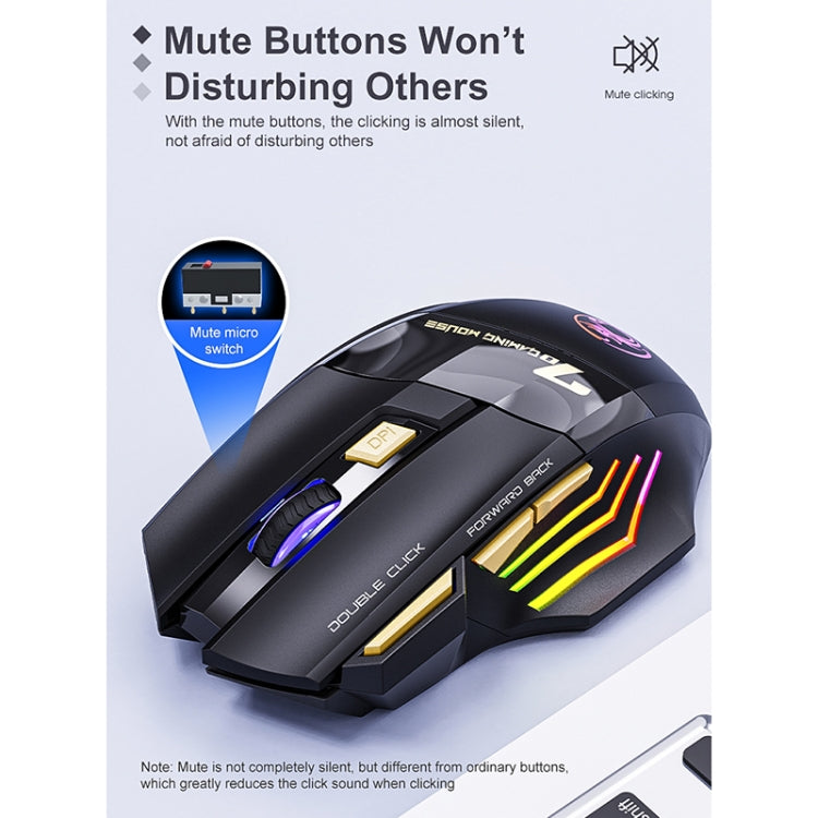 iMICE GW-X7 Ratón para juegos inalámbrico recargable silencioso de 7 botones con luces RGB coloridas, GW-X7 2.4G