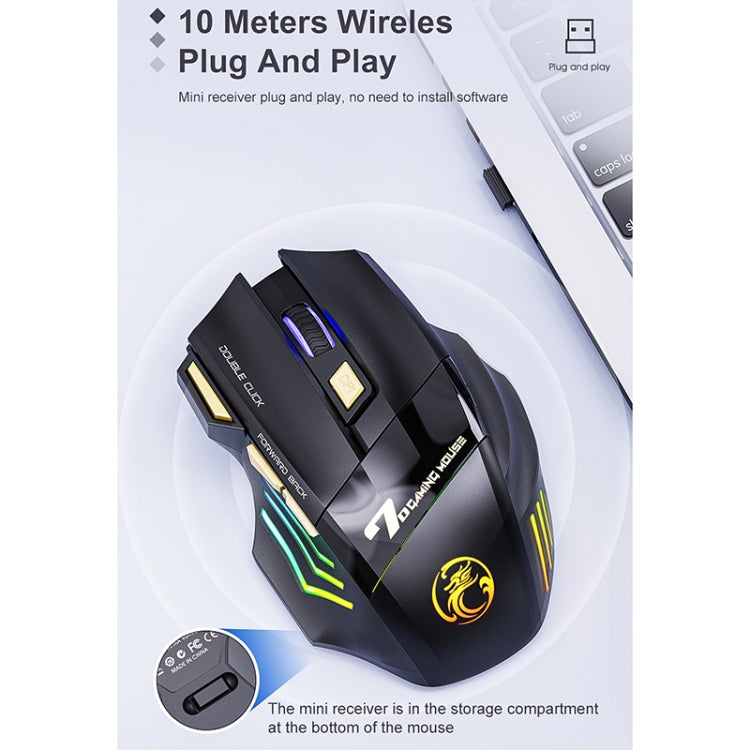iMICE GW-X7 Ratón para juegos inalámbrico recargable silencioso de 7 botones con luces RGB coloridas, GW-X7 2.4G