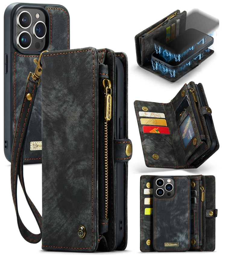 CaseMe-008 Estuche de cuero con tapa horizontal multifuncional desmontable con ranura para tarjeta y soporte y billetera con cremallera y marco de fotos, For iPhone 13 Pro Max, For iPhone 13 Pro, For iPhone 13 mini, For iPhone 13