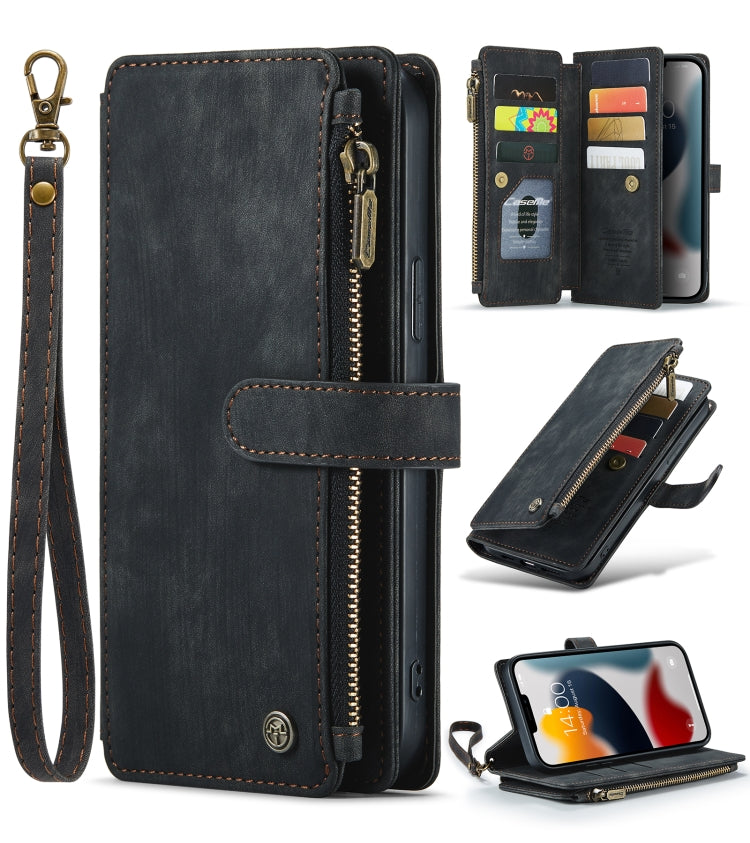 CaseMe-C30 PU + TPU Estuche de cuero con tapa horizontal multifuncional con soporte y ranura para tarjeta y billetera y bolsillo con cremallera, For iPhone 13 Pro Max, For iPhone 13 Pro, For iPhone 13, For iPhone 13 mini