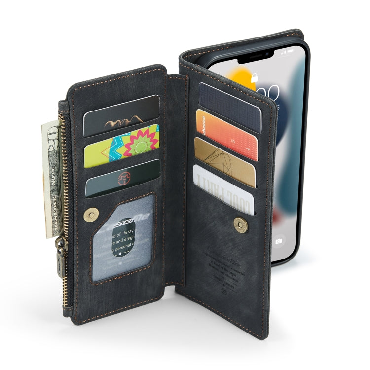 CaseMe-C30 PU + TPU Estuche de cuero con tapa horizontal multifuncional con soporte y ranura para tarjeta y billetera y bolsillo con cremallera, For iPhone 13 Pro Max, For iPhone 13 Pro, For iPhone 13, For iPhone 13 mini