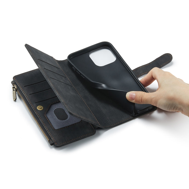 CaseMe-C30 PU + TPU Estuche de cuero con tapa horizontal multifuncional con soporte y ranura para tarjeta y billetera y bolsillo con cremallera, For iPhone 13 Pro Max, For iPhone 13 Pro, For iPhone 13, For iPhone 13 mini