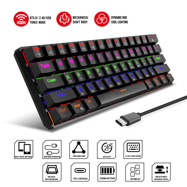 HXSJ L800 61 Teclas Bluetooth 5.0 / 2.4G Inalámbrico / Tipo-C Con cable Tres modos Teclado mecánico de eje azul
