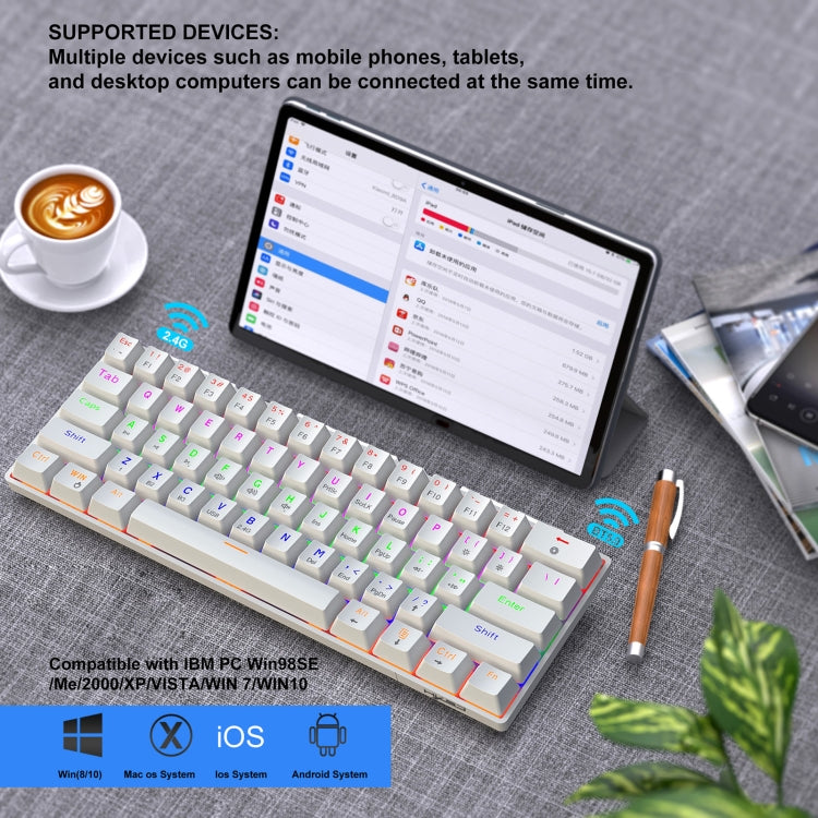 HXSJ L800 61 Teclas Bluetooth 5.0 / 2.4G Inalámbrico / Tipo-C Con cable Tres modos Teclado mecánico de eje azul