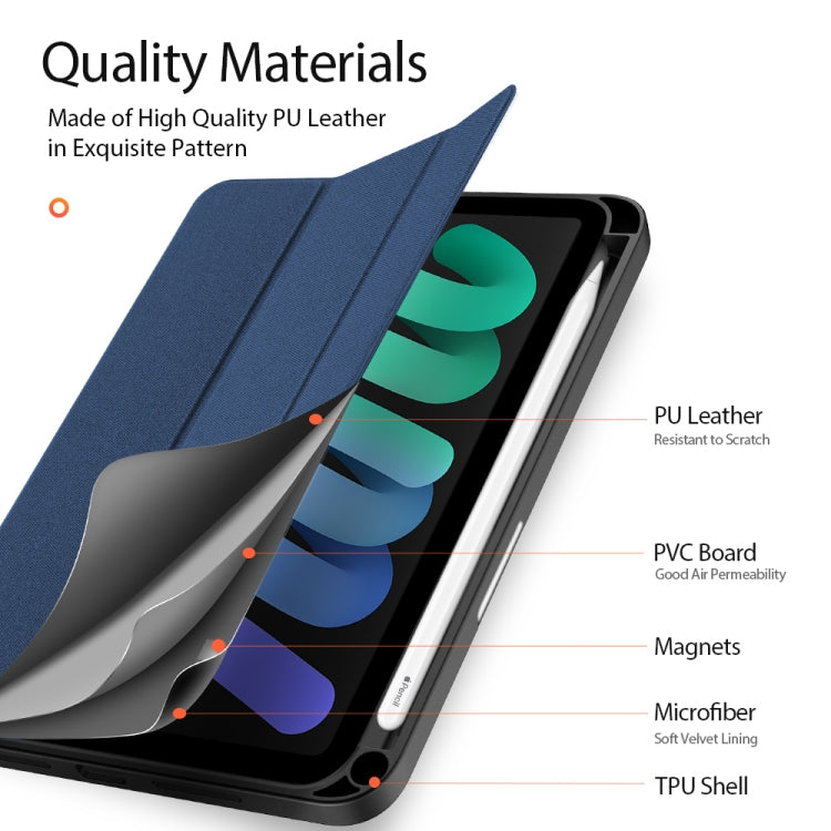 DUX DUCIS Domo Series Funda de cuero con tapa horizontal magnética TPU + PU con tres soportes plegables y ranura para bolígrafo, For iPad mini 7 / mini 6