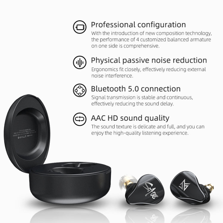 KZ SA08 Inalámbrico de cuatro unidades 5BA Balance Armature Bluetooth In-ear TWS Auricular, SA08