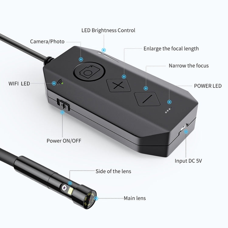 Y17 5MP 12mm HD de doble lente Autofocus WiFi Endoscopio digital industrial Cámara de serpiente con zoom, 1m Hard Cable, 3.5m Hard Cable, 5m Hard Cable, 10m Hard Cable