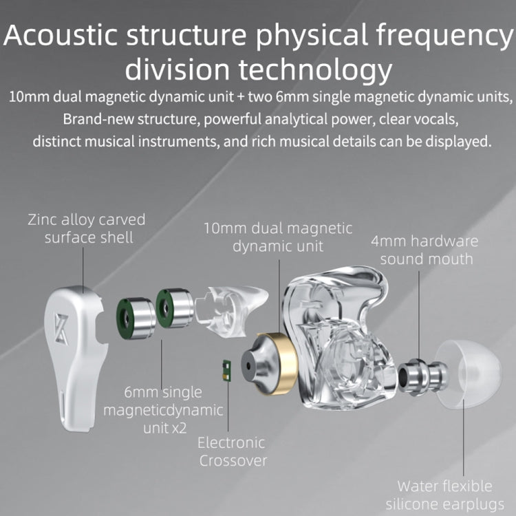KZ DQ6 Auricular intrauditivo dinámico de alta fidelidad de 3 unidades con cable, No Mic, With Mic