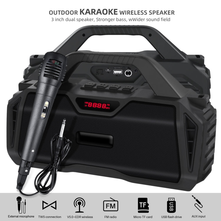 Nuevo Rixing NR-6011M Bluetooth 5.0 Altavoz inalámbrico Bluetooth portátil para karaoke al aire libre con micrófono y correa para el hombro, NR-6011M(Black), NR-6011M(Red), NR-6011M(Blue), NR-6011M(Green)