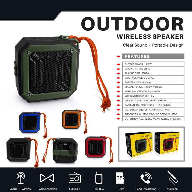 Nuevo altavoz Bluetooth Rixing NR-103 Mini TWS con cordón, NR-103 (Orange), NR-103 (Black), NR-103 (Red), NR-103 (Blue), NR-103 (Green)