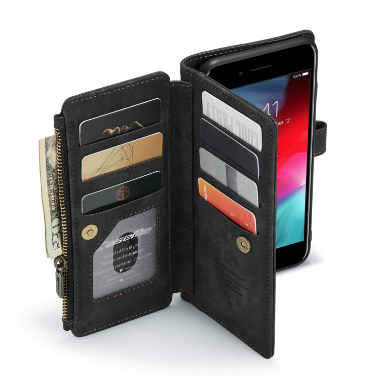 CaseMe-C30 PU + TPU Estuche de cuero con tapa horizontal multifuncional con soporte y ranura para tarjeta y billetera y bolsillo con cremallera, For iPhone 8 Plus & 7 Plus & 6 Plus, For iPhone SE 2022 / SE 2020 / 8 / 7 / 6, For iPhone 11               ...