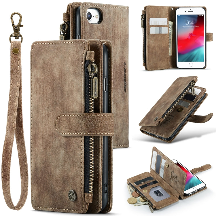 CaseMe-C30 PU + TPU Estuche de cuero con tapa horizontal multifuncional con soporte y ranura para tarjeta y billetera y bolsillo con cremallera, For iPhone 8 Plus & 7 Plus & 6 Plus, For iPhone SE 2022 / SE 2020 / 8 / 7 / 6, For iPhone 11               ...