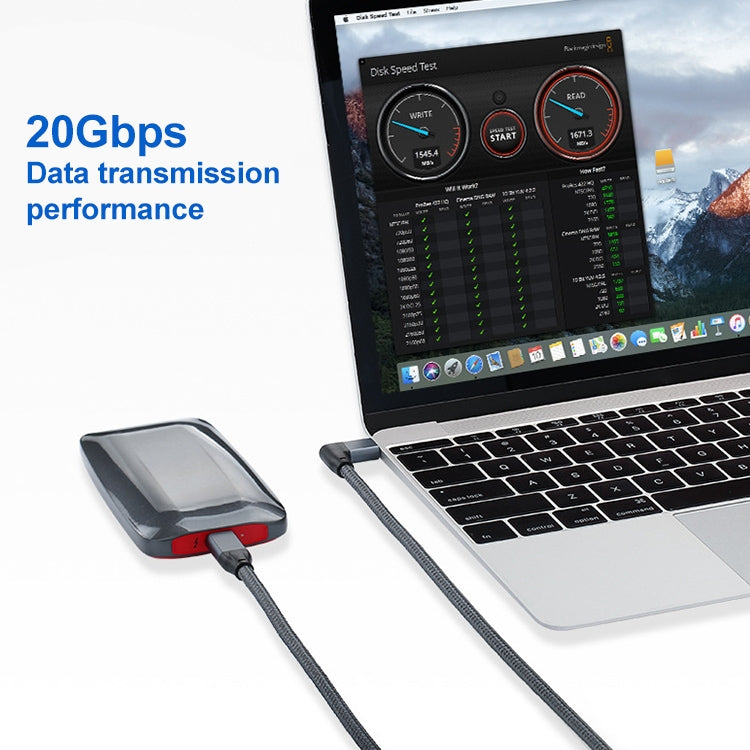 100 W USB-C/Tipo-C Codo a USB-C/Tipo-C Cable de datos de funciones completas macho con E-mark, 0.5m, 1m, 1.5m
