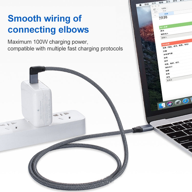 100 W USB-C/Tipo-C Codo a USB-C/Tipo-C Cable de datos de funciones completas macho con E-mark, 0.5m, 1m, 1.5m