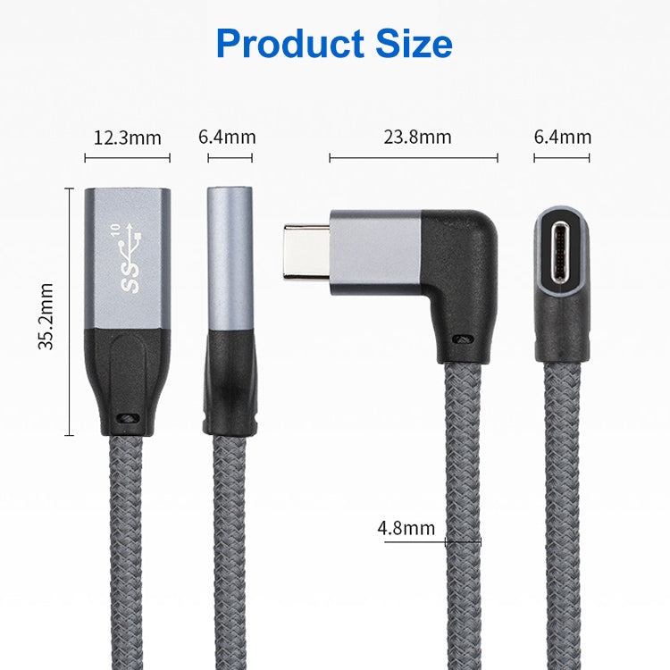 100W USB-C / Type-C Codo macho a USB-C / Type-C Hembra Cable de extensión de datos de función completa, 0.2m, 0.5m, 1m, 1.5m