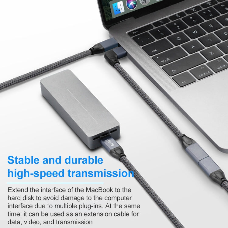 100W USB-C / Type-C Codo macho a USB-C / Type-C Hembra Cable de extensión de datos de función completa, 0.2m, 0.5m, 1m, 1.5m