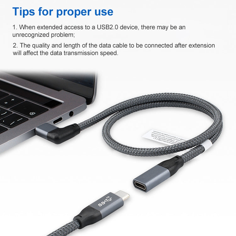 100W USB-C / Type-C Codo macho a USB-C / Type-C Hembra Cable de extensión de datos de función completa, 0.2m, 0.5m, 1m, 1.5m