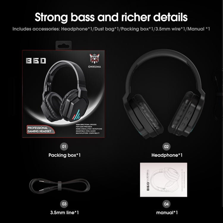 ONIKUMA B60 Bluetooth 5.0 Auriculares inalámbricos Bluetooth para juegos de graves fuertes ajustables con micrófono