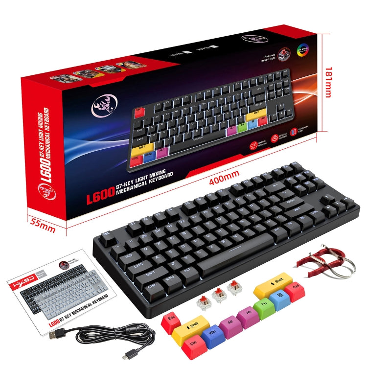 HXSJ L600 87 teclas USB-C / Type-C Teclado mecánico de eje rojo con cable y retroiluminación fresca