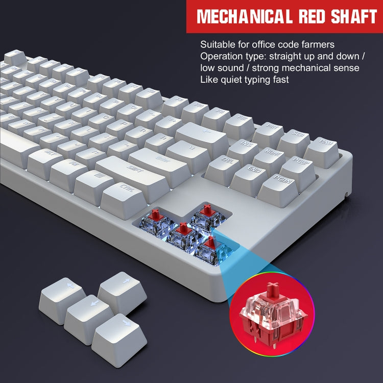 HXSJ L600 87 teclas USB-C / Type-C Teclado mecánico de eje rojo con cable y retroiluminación fresca