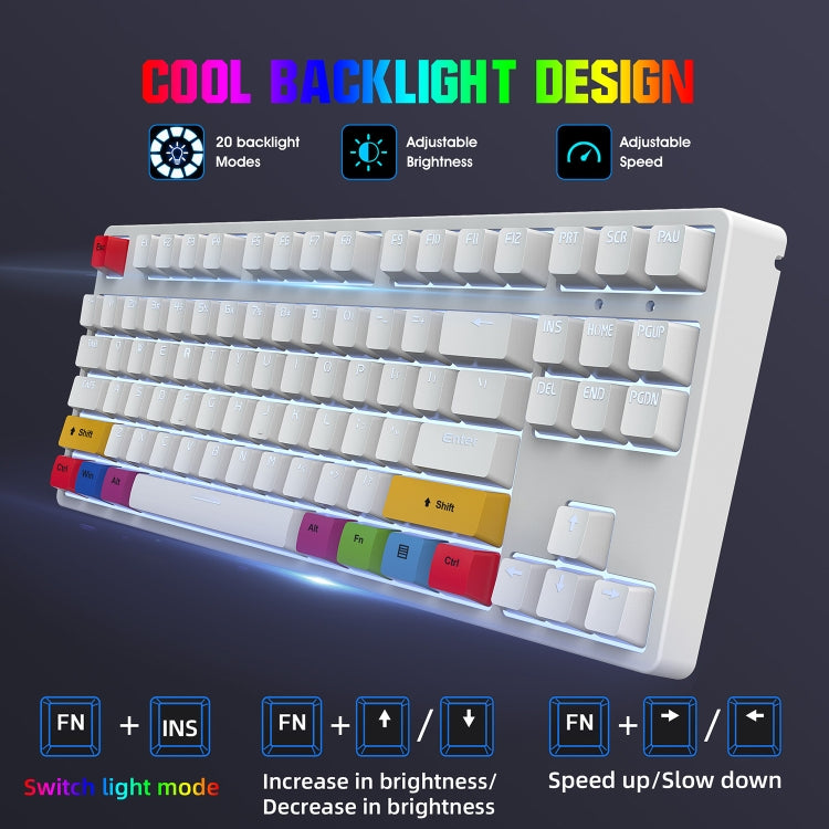 HXSJ L600 87 teclas USB-C / Type-C Teclado mecánico de eje rojo con cable y retroiluminación fresca