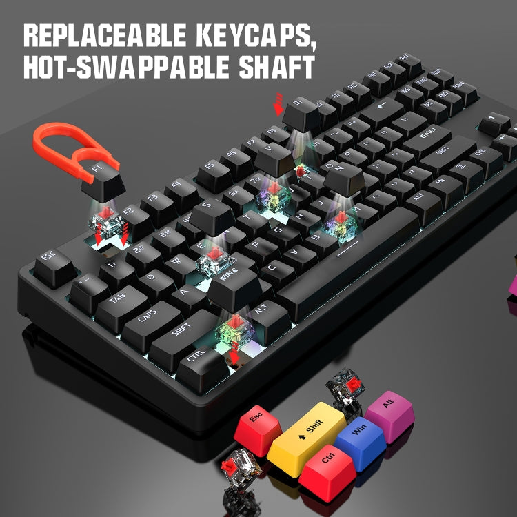 HXSJ L600 87 teclas USB-C / Type-C Teclado mecánico de eje rojo con cable y retroiluminación fresca