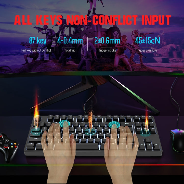 HXSJ L600 87 teclas USB-C / Type-C Teclado mecánico de eje rojo con cable y retroiluminación fresca