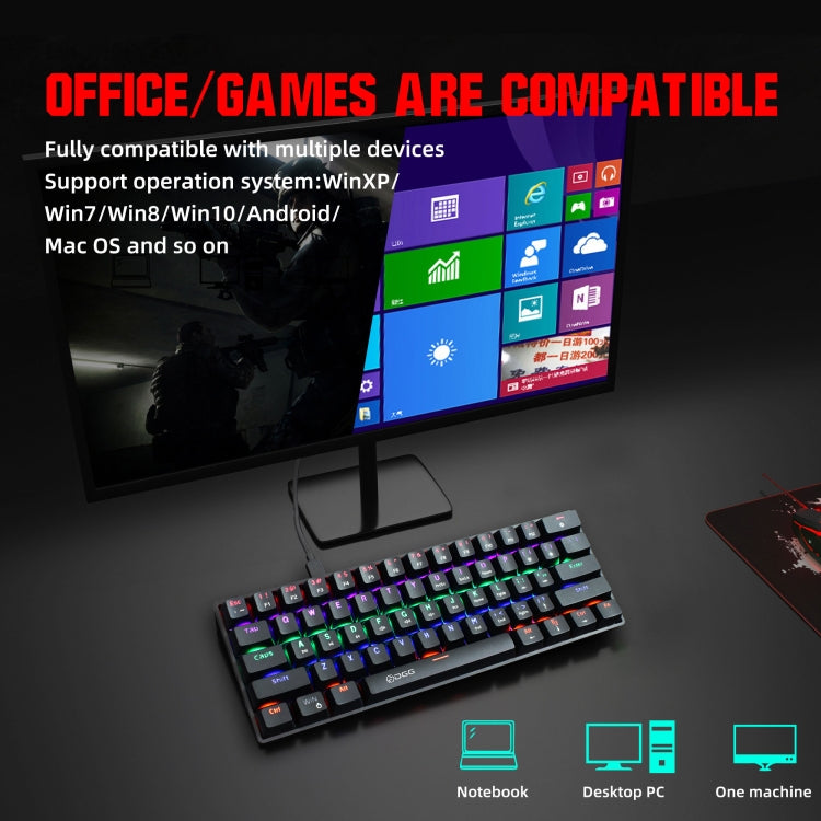 HXSJ V900 61 Teclas Cool Lighting Effect Teclado con cable mecánico, Black Red, Black White, Black, White