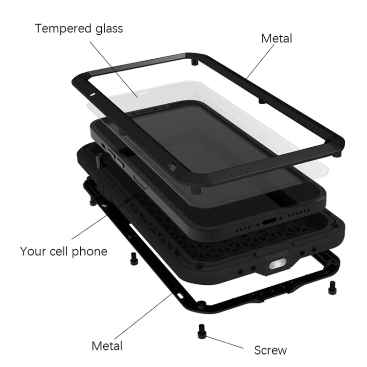 LOVE MEI Metal a prueba de golpes impermeable a prueba de polvo funda protectora para teléfono, For iPhone 13 mini, For iPhone 13, For iPhone 13 Pro, For iPhone 13 Pro Max