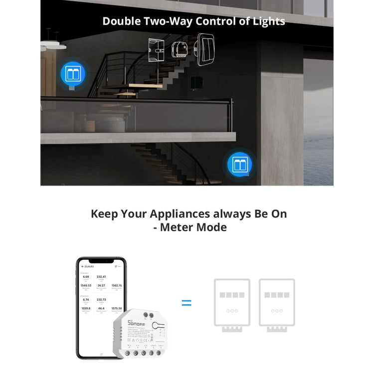 Módulo de interruptor inteligente WiFi con control de dos vías Sonoff DUALR3, DUALR3