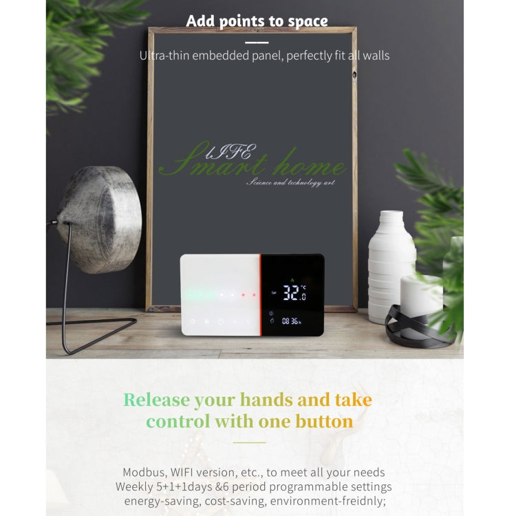 BHT-005-GBLW Termostato de calefacción doméstica inteligente de 220 V CA 16 A para caja de la UE, control de calefacción eléctrica con solo sensor interno y conexión WIFI, BHT-005-GBLW
