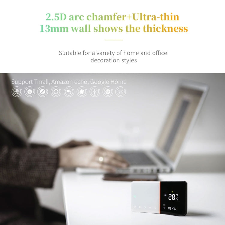 BHT-005-GBLW Termostato de calefacción doméstica inteligente de 220 V CA 16 A para caja de la UE, control de calefacción eléctrica con solo sensor interno y conexión WIFI, BHT-005-GBLW