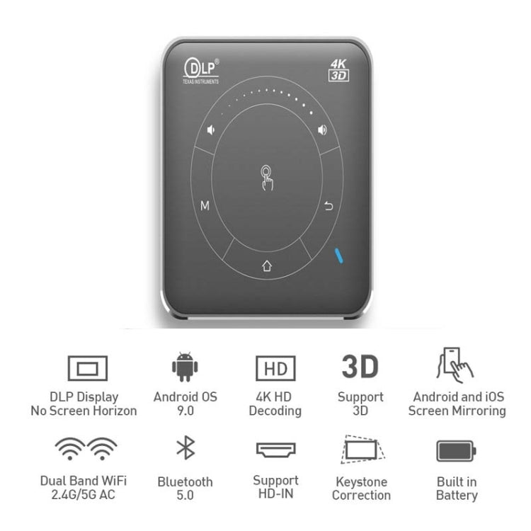 Proyector inteligente P11 854x480 DLP con control remoto por infrarrojos, Android 9.0, 4GB+32GB,, EU Plug, US Plug, UK Plug, AU Plug